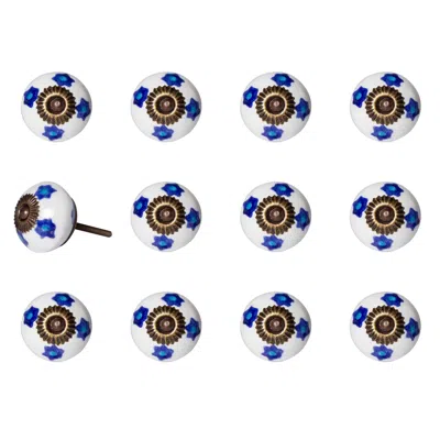 Homezia 1.5" X 1.5" X 1.5" White Blue And Turquoise Knobs 12 Pack In Multi