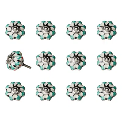 Homezia 1.5" X 1.5" X 1.5" White Green And Black Knobs 12 Pack In Multi