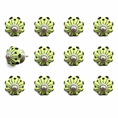 Homezia 1.5" X 1.5" X 1.5" Yellow Green And Silver Knobs 12 Pack In Multi