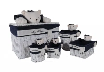 Homezia 15.5" X 23.5" X 22" White Blue Rectangular Bear Design Basket Set Of 5