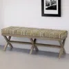 Homezia 16" Beige And Brown Upholstered Cotton Blend Bench