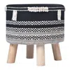 Homezia 16" Black And White Cotton And Natural Round Chevron Ottoman