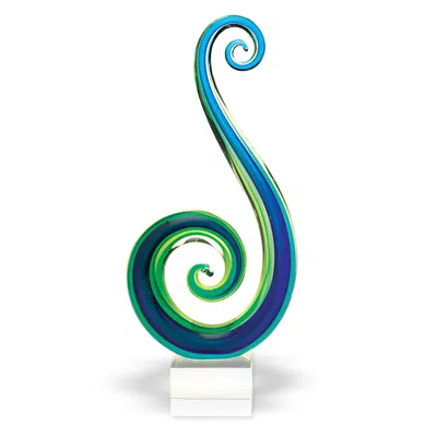 Homezia 16" Blue And Green Murano Glass Modern Abstract Tabletop Sculpture