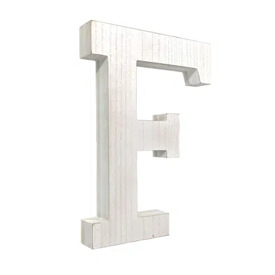 Homezia 16" Distressed White Wash Wooden Initial Letter F Sculpture