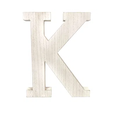 Homezia 16" Distressed White Wash Wooden Initial Letter K Sculpture