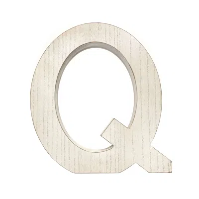 Homezia 16" Distressed White Wash Wooden Initial Letter Q Sculpture In Neutral