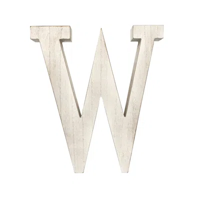 Homezia 16" Distressed White Wash Wooden Initial Letter W Sculpture