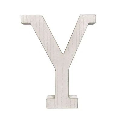 Homezia 16" Distressed White Wash Wooden Initial Letter Y Sculpture