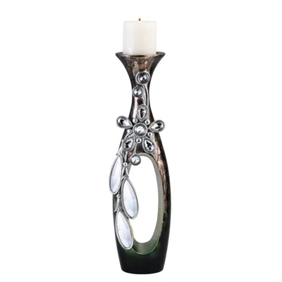 Homezia 16" Ornate Faux Crystal Tabletop Pillar Candle Holder In Black