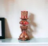 Homezia 16" Tall Red And Brown Faux Marble Candle Holder With Candle