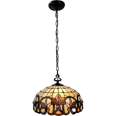 Homezia 16" Tiffany Style Stained Glass Two Light Glass Dimmable Ceiling Light In Black