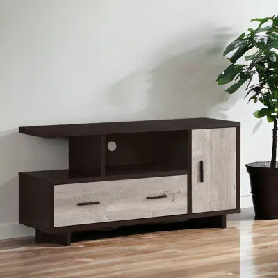 Homezia 16" Wood Brown Cabinet Enclosed Storage Tv Stand
