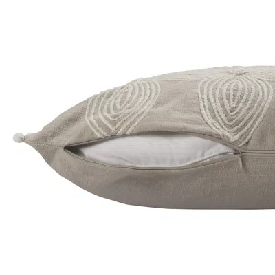 Homezia 16" X 24" Beige And Ivory Floral Cotton Zippered Pillow With Embroidery, Pom Poms