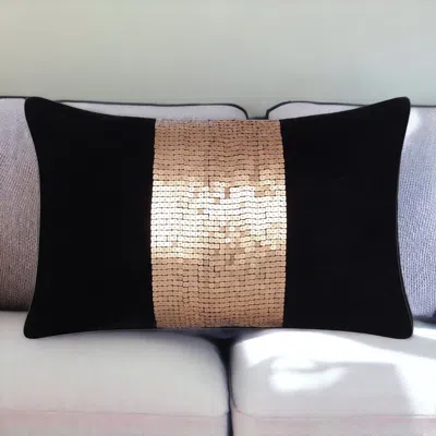 Homezia 16" X 24" Black Striped Polyester Zippered Pillow With Beads