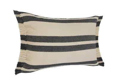 Homezia 16" X 24" Gray And White 100% Cotton Striped Zippered Pillow