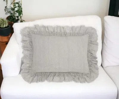 Homezia 16" X 24" Gray Pillow With Ruffled Edges
