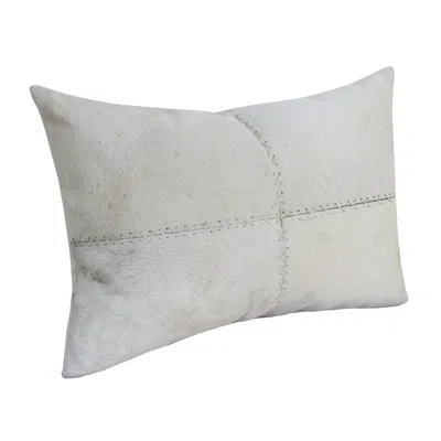 Homezia 16" X 24" Ivory Patchwork Faux Leather Zippered Pillow