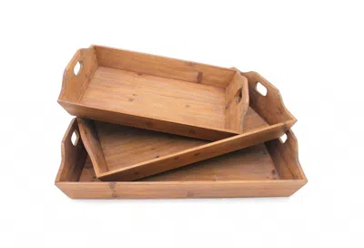 Homezia 16.5 X 24.25 X 3.75 Brown Country Cottage Wooden - Serving Tray 3pcs In Multi