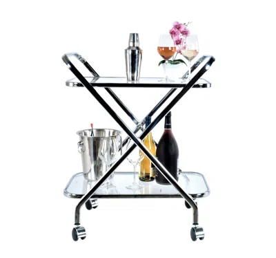 Homezia 16.5" X 26.25" X 30.5" Chrome Xshape Bar Cart