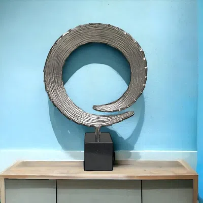 Homezia 17" Black And Silver Marble And Aluminum Tabletop Sculpture