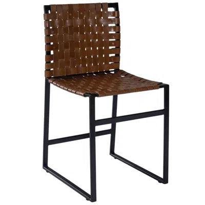 Homezia 17" Brown And Black Faux Leather Side Chair
