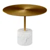 Homezia 17" Gold And White Steel And Stone Round Coffee Table