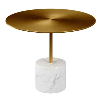 Homezia 17" Gold And White Steel And Stone Round Coffee Table