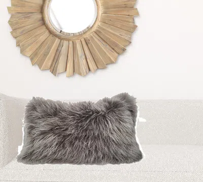 Homezia 17" Grey Genuine Tibetan Lamb Fur Pillow With Microsuede Backing