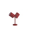 Homezia 17" Red Metal Two Light Table Lamp With Red Abstract Drum Shade