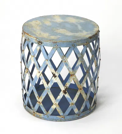 Homezia 17" Rustic Blue Iron Lattice Round Top End Table