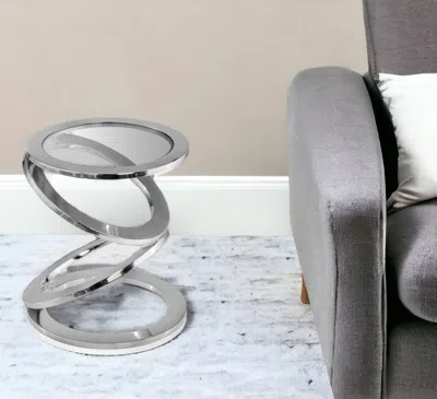 Homezia 17" Silver Glass Round End Table
