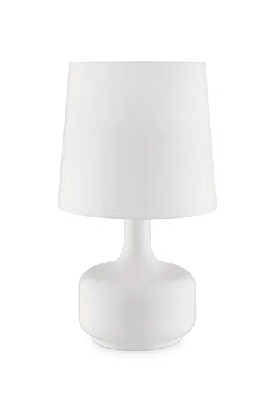 Homezia 17" White Metal Bedside Table Lamp With Off-white Shade