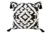 Homezia 17" X 17" Black And White Textural Geometric Throw Pillow With Tassels
