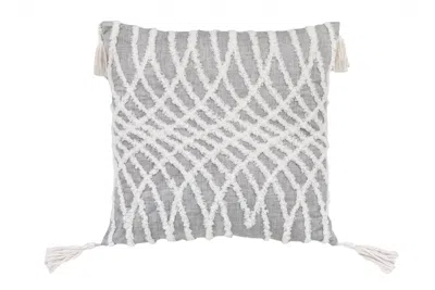 Homezia 17" X 17" Grey And White Interlocking Zippered Polyester Throw Pillow With Tassels