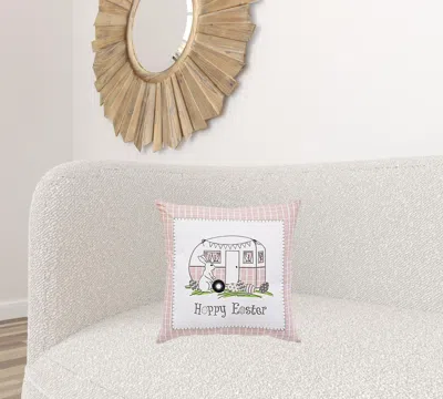 Homezia 17" X 17" Light Pink Checkered Easter Bunny Camper Throw Pillow