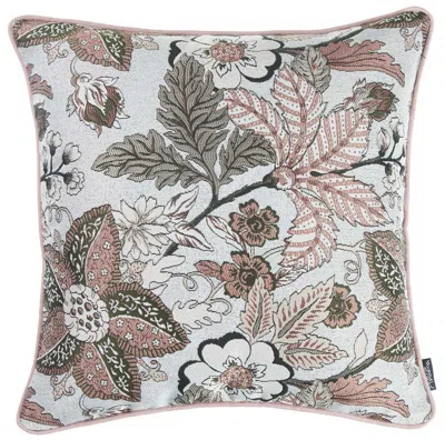 Homezia 17" X 17" Pink And Ivory Floral Polyester Zippered Pillow Cover In Gray
