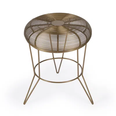 Homezia 18" Antique Gold Iron Round End Table In Burgundy