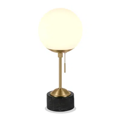 Homezia 18" Black And Gold Marble Globe Table Lamp With White Globe Shade In Multi