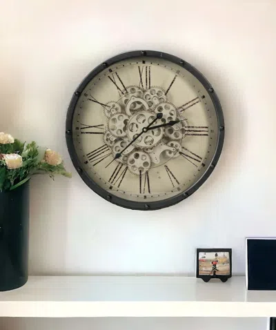 Homezia 18" Black And Ivory Vintage Gear Industrial Wall Clock In Gold