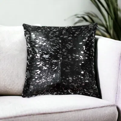 Homezia 18" Black And Silver Cowhide Throw Pillow