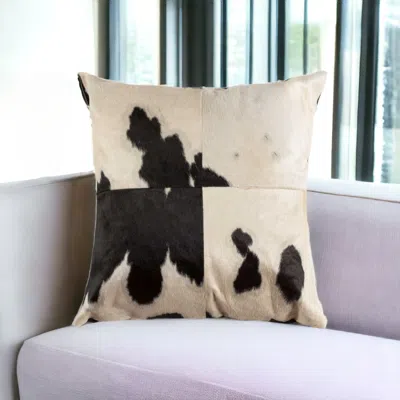 Homezia 18" Black And White Cowhide Throw Pillow