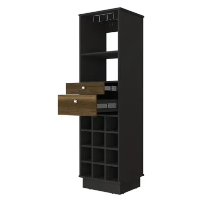 Homezia 18" Black Bar Cabinet With Two Drawers