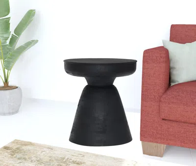 Homezia 18" Black Solid Wood Round End Table