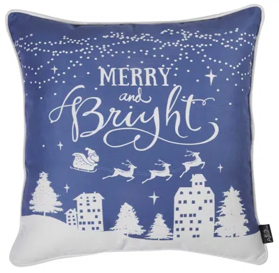 Homezia 18" Blue Christmas Merry Bright Throw Pillow Cover