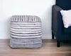 Homezia 18" Blue Cotton Cube Striped Pouf Ottoman