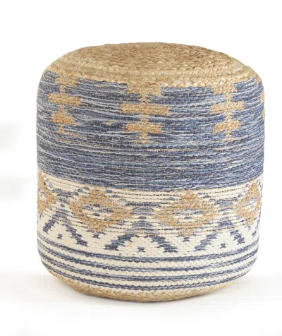 Homezia 18" Blue Jute Ottoman In Multi