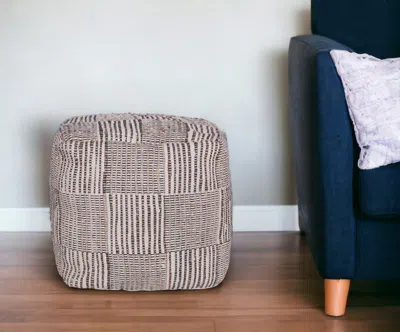 Homezia 18" Brown Cotton Cube Geometric Pouf Ottoman In Neutral