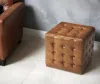 Homezia 18" Brown Tufted Leather Vintage Style Cube Ottoman