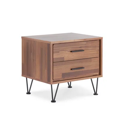 Homezia 18" Brown Two Drawers Metal Nightstand