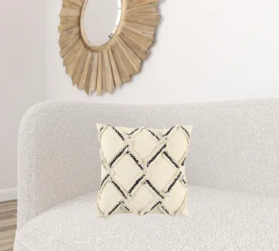 Homezia 18" Cream And Black Textured Lattice Throw Pillow
